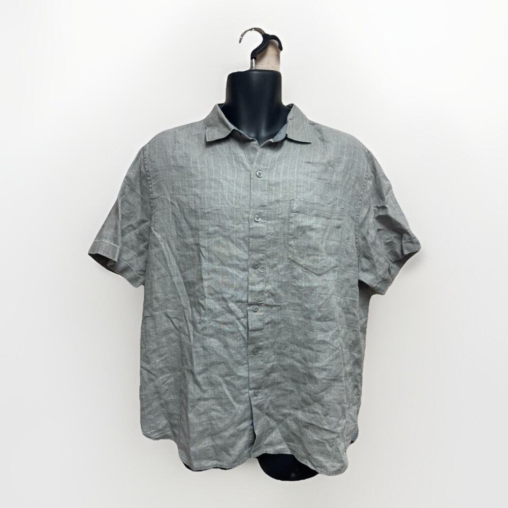 Tommy Bahama Mens Large Linen Shirt Gray Short Sleeve Button Up Casual Beach
